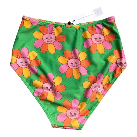 ModClothxMarisol Muro Green Petals Cat Faces Sara High-Waisted Bikini Bottom SM - Picture 5 of 10
